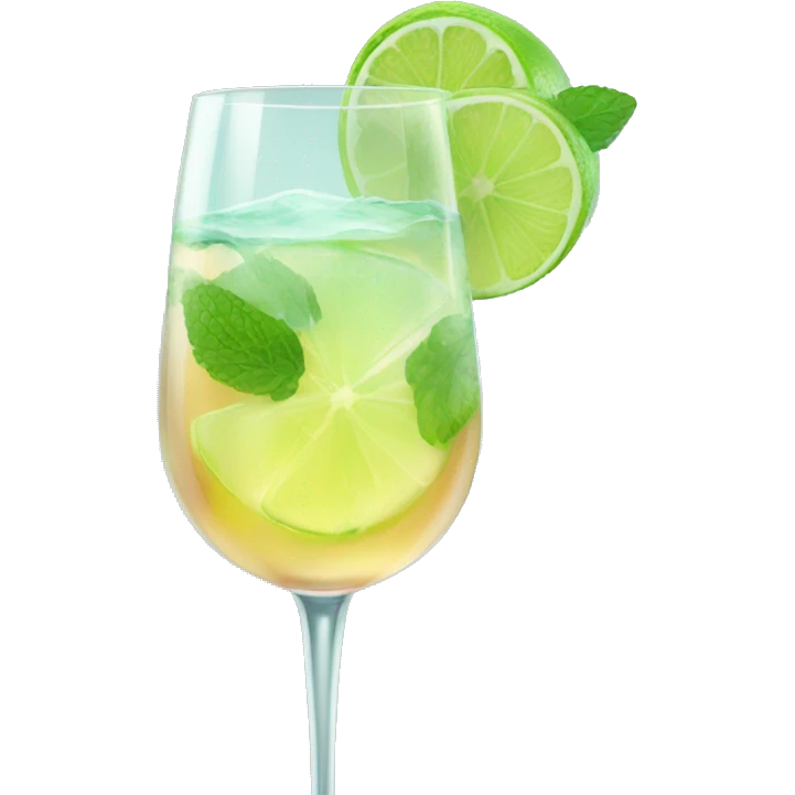 Clear spritz with lime and mint in big wine glass emoji