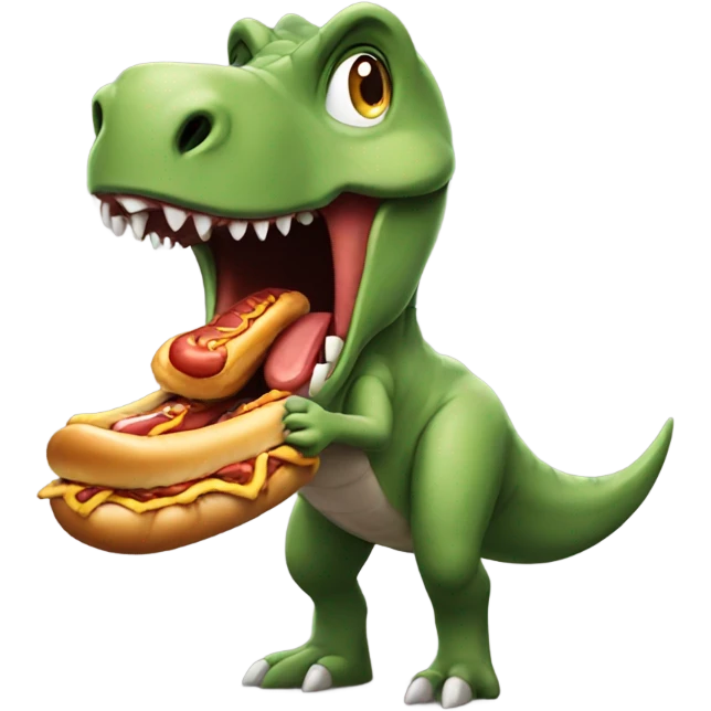 Dinosaur eating a hotdog emoji