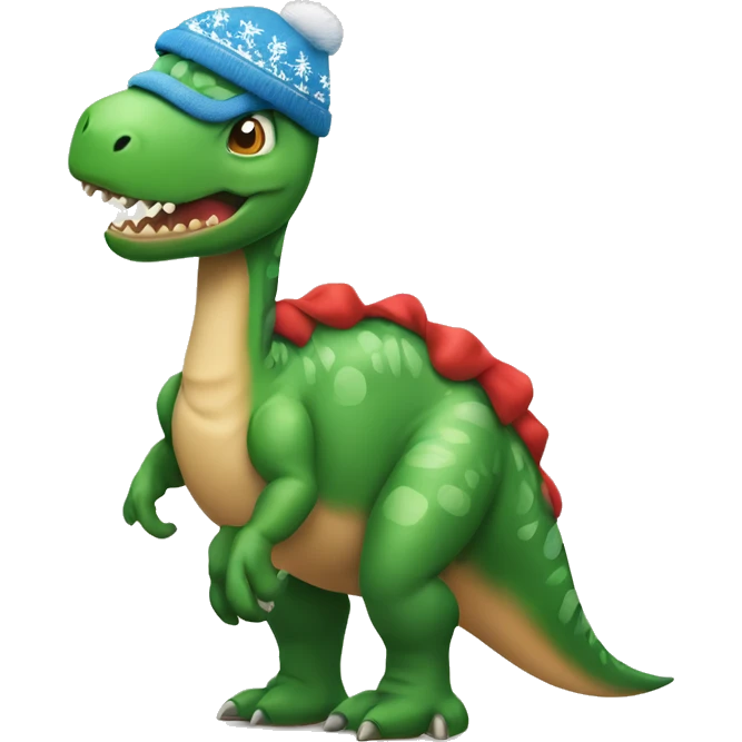 un dinosaurio con un gorro de navidad emoji