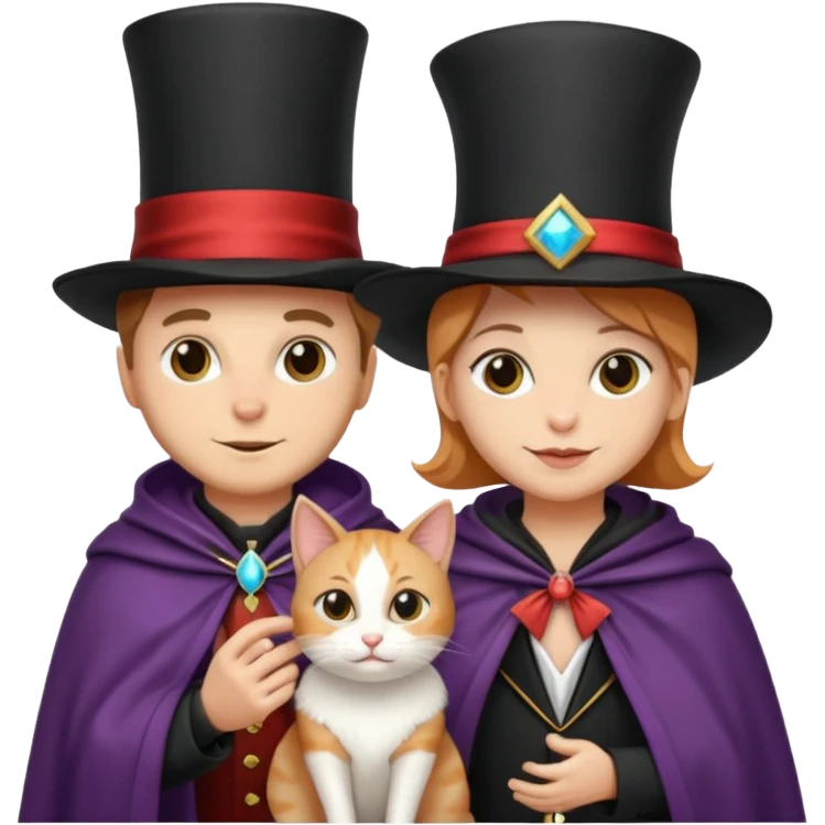 magician couple and their pet cat emoji