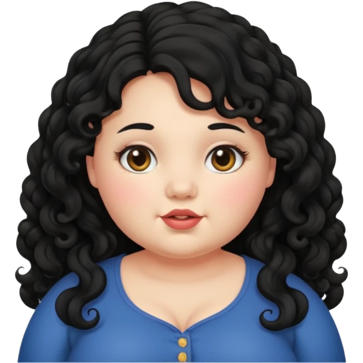 Curly long black haired chubby fair girl emoji
