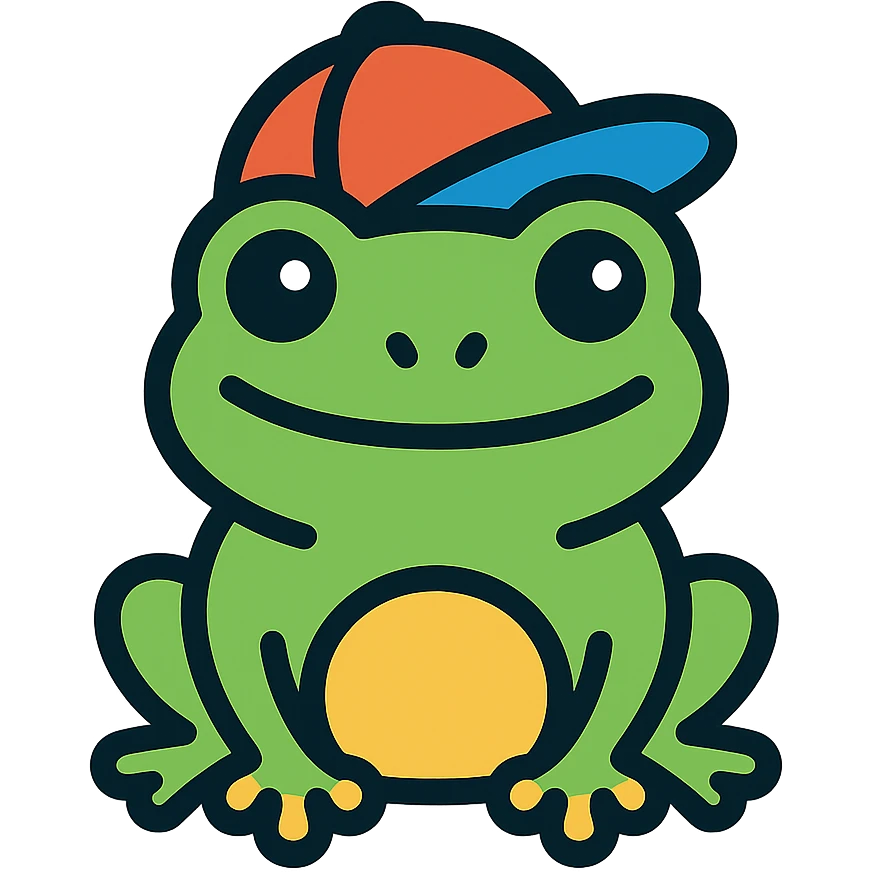 Tiny tropic frog wearing a baseball cap emoji