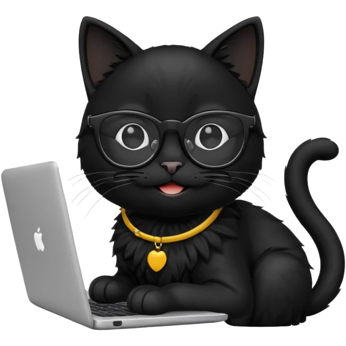 black cat smiling in glasses with laptop emoji