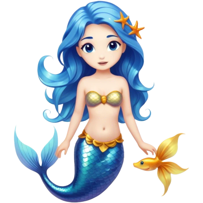 Cinematic Realistic Blue Hair Mermaid Portrait, depicted with lifelike, sun-kissed tanned skin that exudes a warm, radiant glow under gentle underwater lighting. Her intricately detailed, flowing blue hair cascades like a waterfall of ocean hues, framing deep, mesmerizing eyes that capture the vibrant spirit of the sea. Adorned with a shimmering tail and delicate tropical accents, the portrait features an enchanting underwater glow that blends realism with mythic coastal allure. emoji