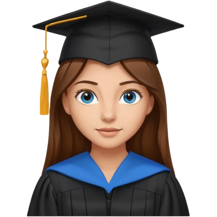 school graduation with a pretty female graduating student with long brown hair, blue eyes emoji