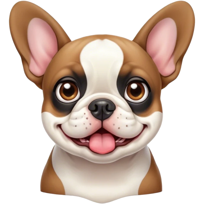 Cinematic Comical Pied French Bulldog Portrait Emoji, Head tilted with an exaggeratedly shocked, comical expression and wide, humorously expressive eyes, showcasing a distinctive pied fur of contrasting hues and a charmingly goofy face, simplified yet hilariously detailed, glowing with a sassy, playful radiance, high shine, exuding a mischievous and meme-worthy charm, styled with a soft glowing outline, capturing the essence of a Pied French Bulldog that looks ready to spark a viral laugh! emoji