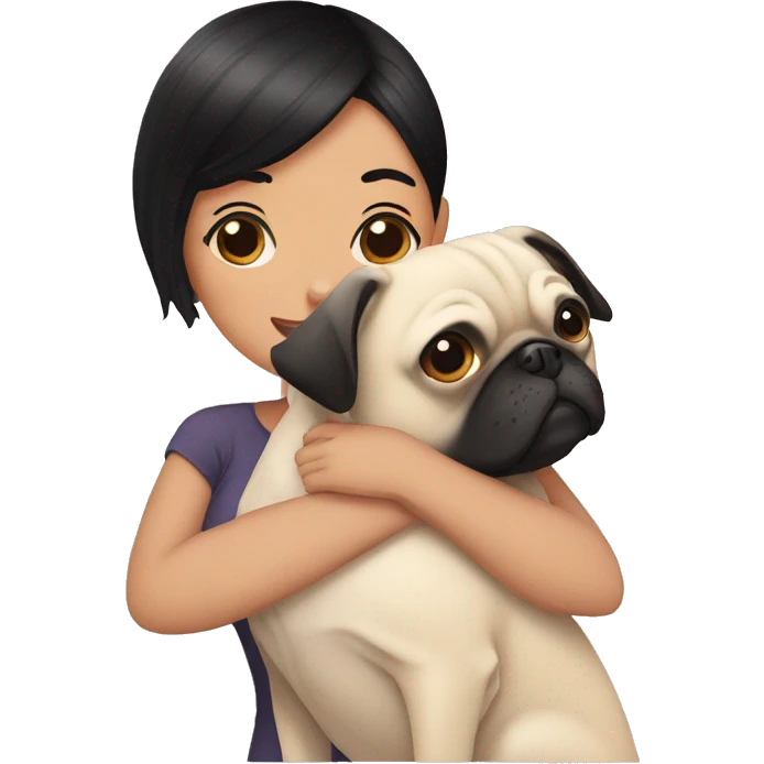 woman hugging a pug short black hair emoji