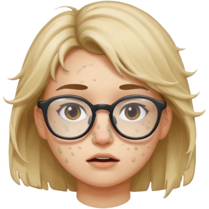 messy girl with white pimples on face and glasses emoji
