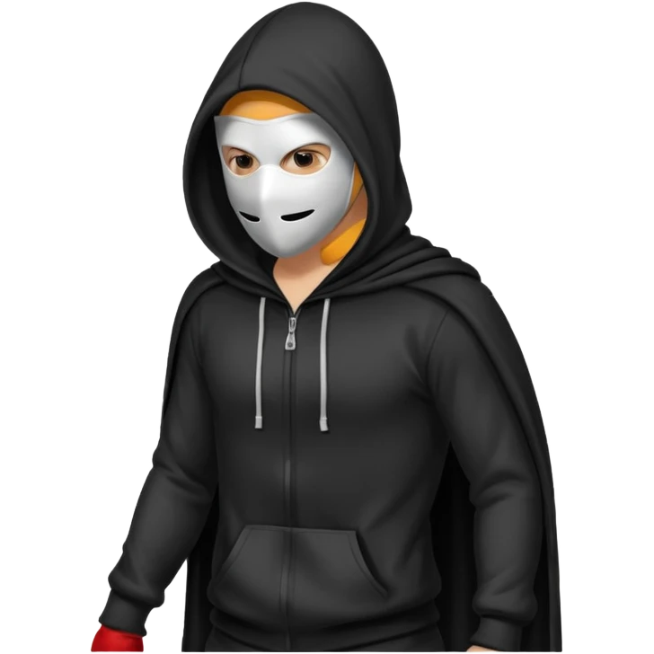 postac w kapturze i masce rrusza tylkiem emoji