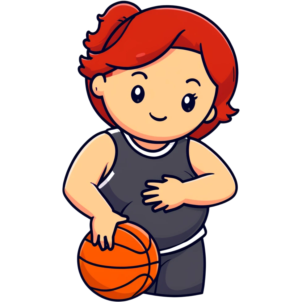 Redheaded girl with a basketball positioned like the pregnant woman emoji, but with a basketball instead of a belly emoji