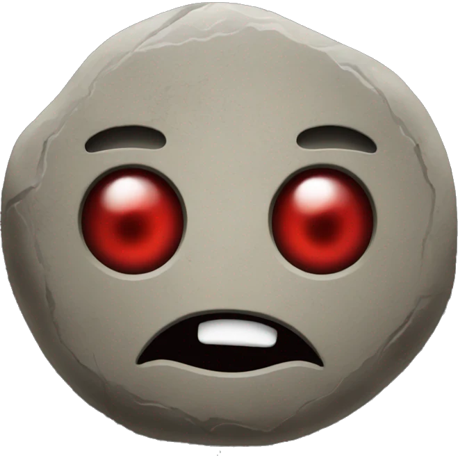 A stone with a face with bloodshot eyes emoji