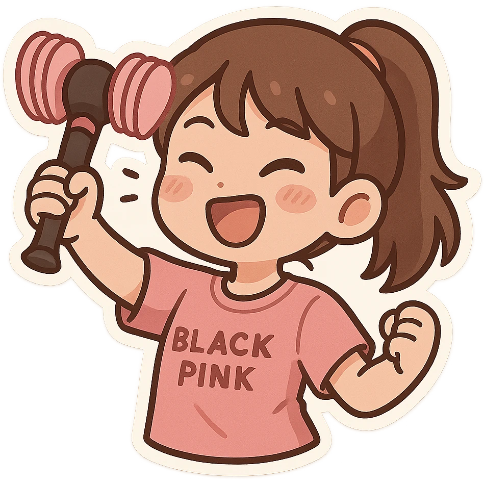 cute and healthy BLACKPINK fan with good stamina, holding a BLACKPINK lightstick, pink accents, chibi stickers style emoji