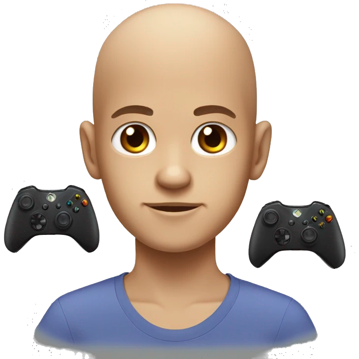 Boy with brown eyes, without hair, with gamepad Xbox and jageeister emoji