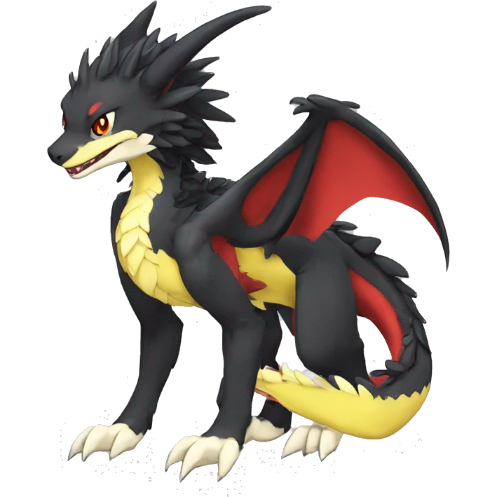 Anthro Cute cool black red white yellow nargacuga-dragon sergal animal hybrid Fakemon full body emoji