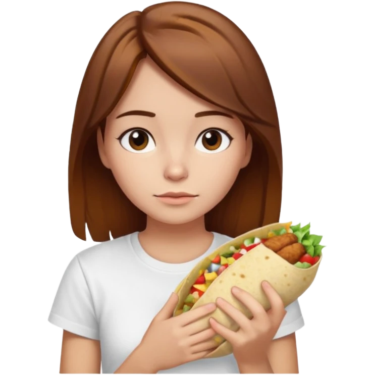 Girl with brown hair "resting chicken burrito face" emoji