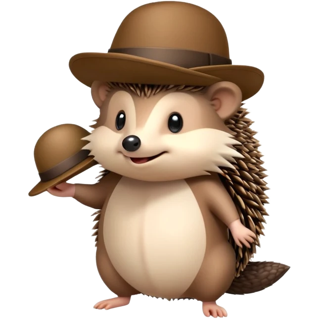 A hedgehog holding a hat in its hand emoji