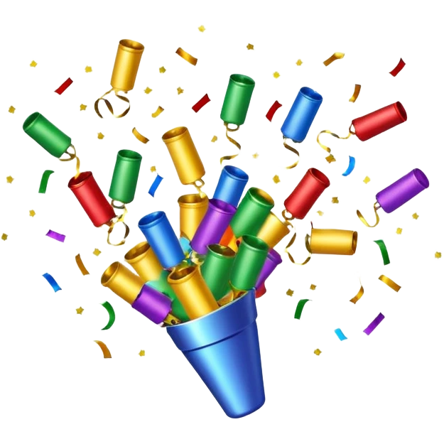 A celebratory final slide with confetti and party poppers emoji