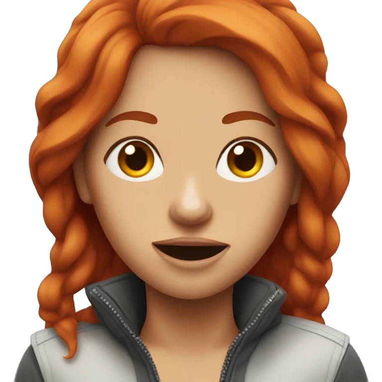 Woman, long red hair, zipper mouth emoji