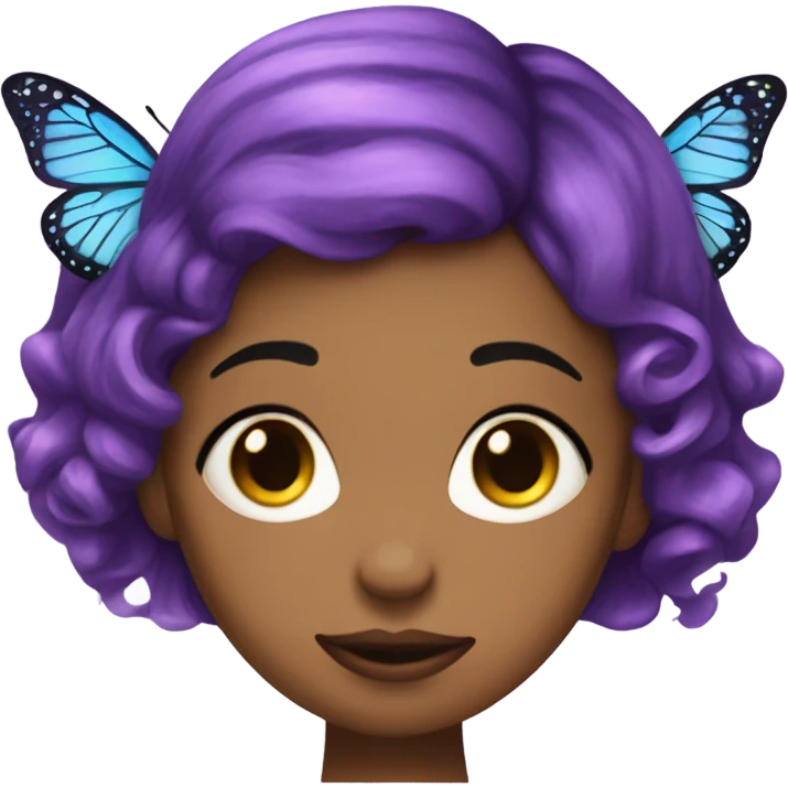 Girl with purple butterfly hair cut. Has septum piercing. Making 😚 face. emoji
