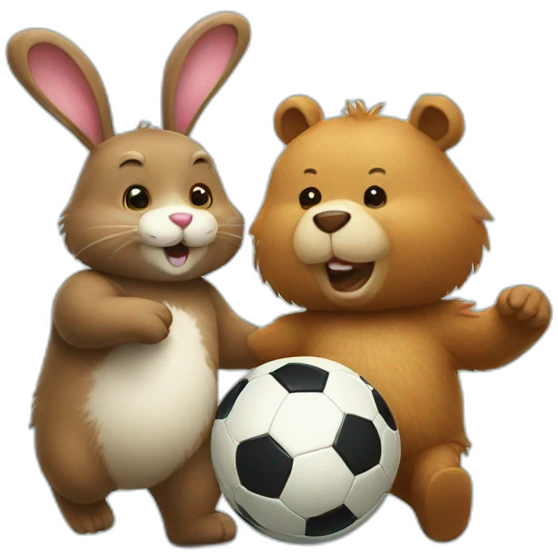 bunny and bear playing soccer emoji