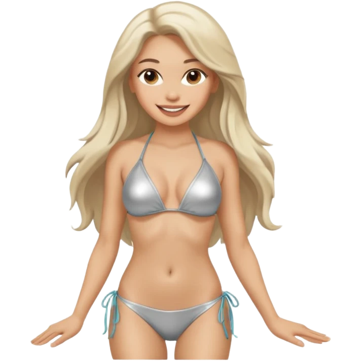 woman with light long hair in silvr bikini looking at the camera with sexy pose emoji