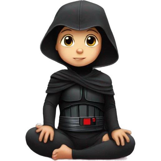 Baby yoga wearing a kylo ren mask emoji