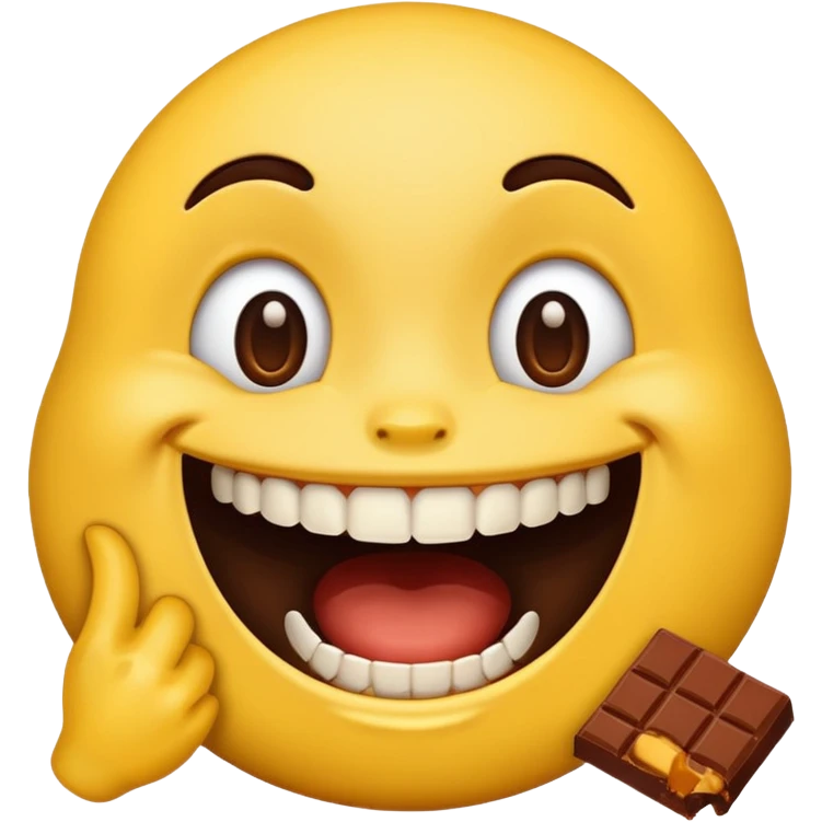 iPhone emoji face smiling with 2 large buckteeth that has chocolate on the teeth emoji