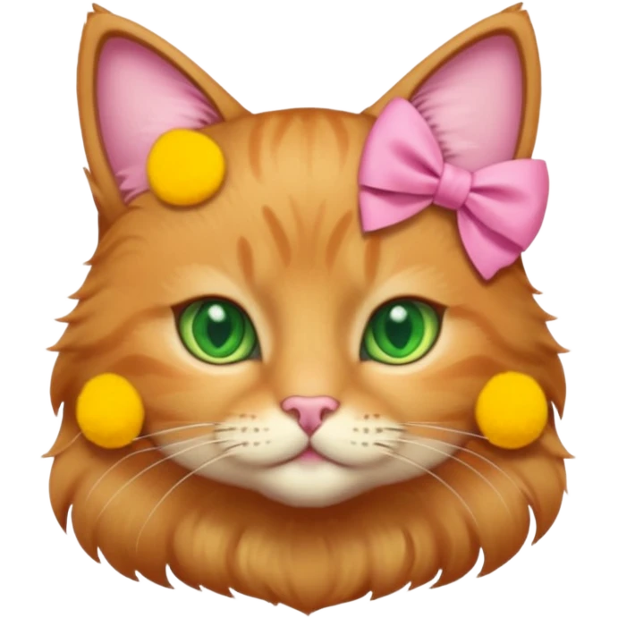  Golden brown cat with green eyes and a pink bow emoji