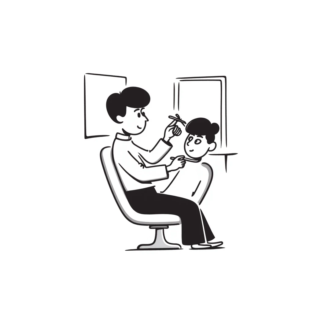 a soldier man getting a haircut, hand drawn doodle style emoji