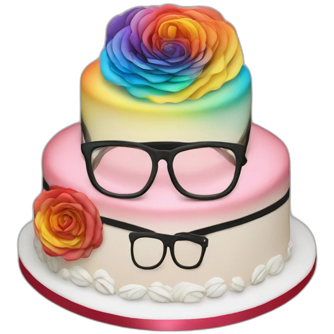 Jonathan Toews wearing glasses as a triple decker rainbow wedding cake with pastel roses emoji