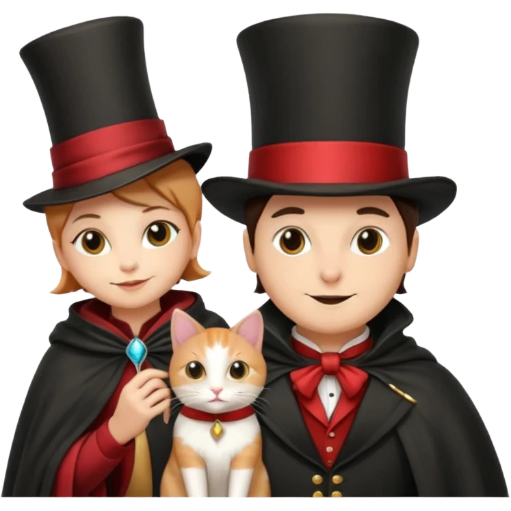 magician couple and their pet cat emoji