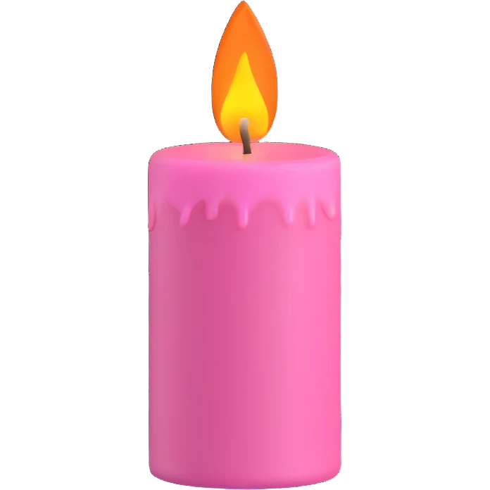 A pink candle with a flame on it, viewed from top to gorund. emoji