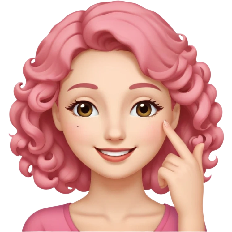 Подмигивающая кокетка» 😉**   - **Внешность:** Одно закрытое глазко, второе с длинными ресницами, игривая полуулыбка.   - **Детали:** Румянец, родинка у губ, кудряшка на лбу.   - **Поза:** Голова чуть наклонена, палец у щеки.   - **Использование:** Для флирта, шуток, «секретиков».   emoji