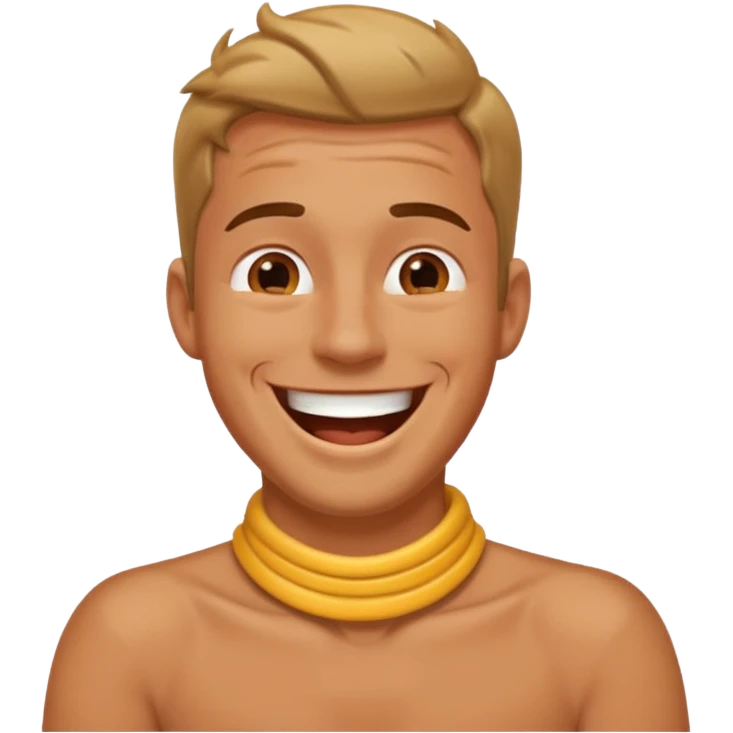 A guy laughing with his hands around his neck emoji