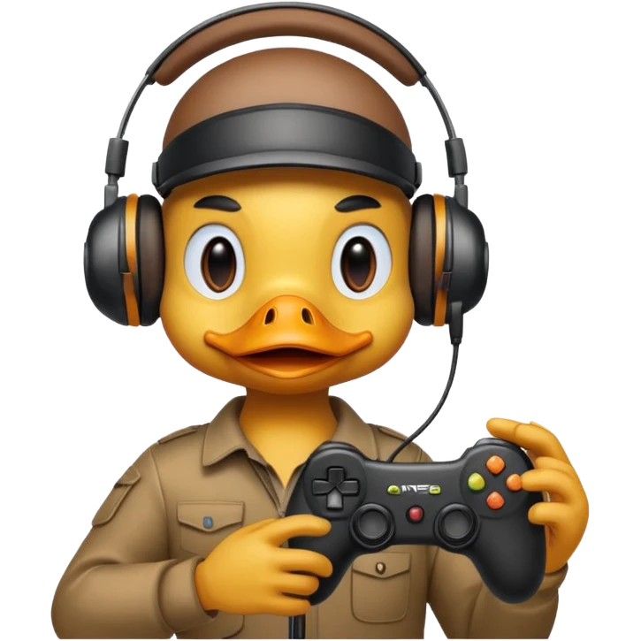 Gamer duck playing first person shooter game emoji