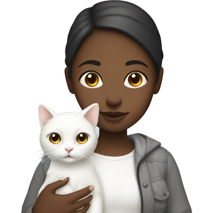 Girl holding her white cat  emoji