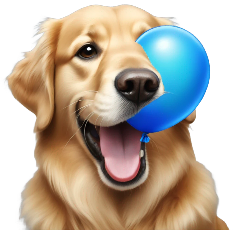 Golden retriever holding blue balloon in mouth emoji