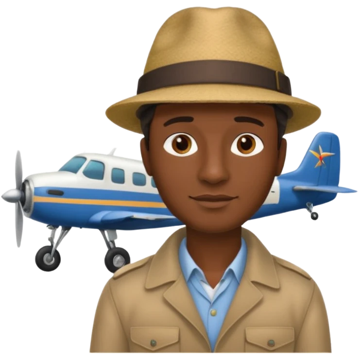 Visage homme créole réunionnais avec chapeau arrive avion emoji