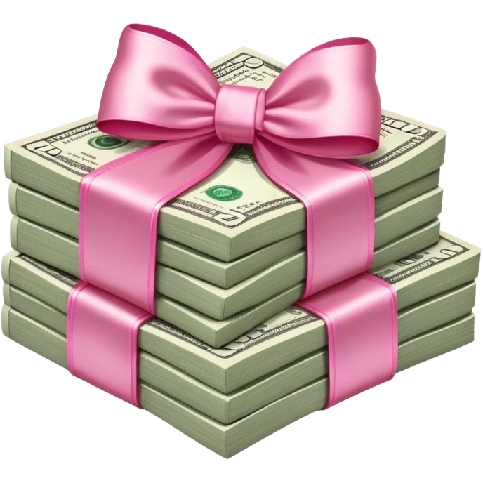 stack of cash with a pink satin tied on a bow emoji
