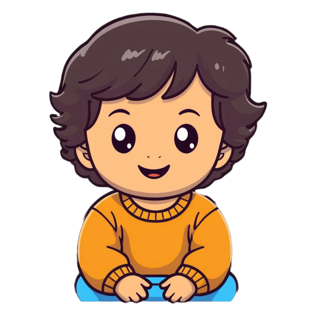 smiling toddler face with big eyes, medium skin tone, and dark wavy hair emoji