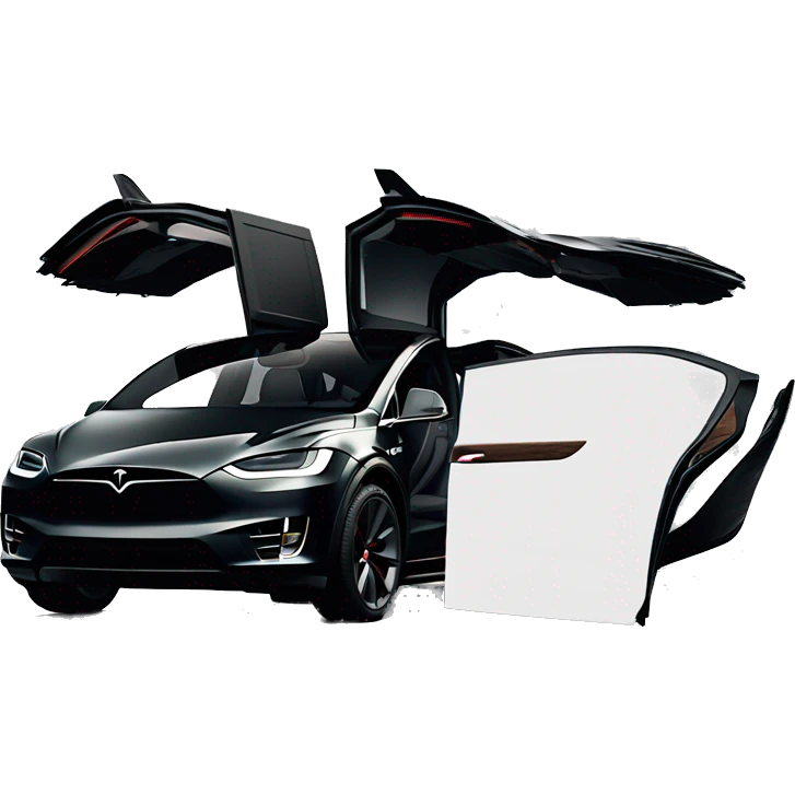 Drivers side quarter Black 2024 Tesla model x plaid with falcon wing doors open emoji