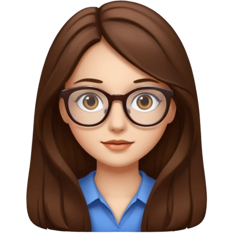 Chica guapa con pelo largo café y lentes emoji