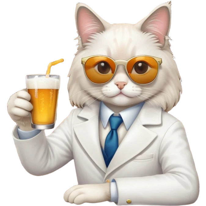 One ragdoll cat with sunglasses drinking at the bar emoji