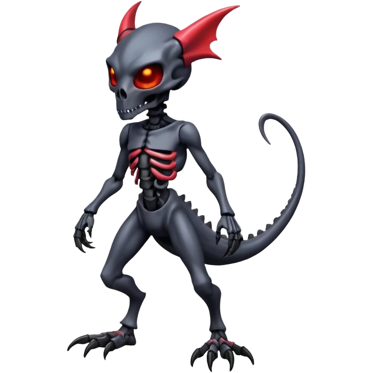 Shiny Futuristic Badass Demonic Spectral Dusky Spooky Skull-faced Cool Hot Stylish Handsome Alien-Salandit-Darkrai-Genesect-Fakémon-fusion (full body) emoji