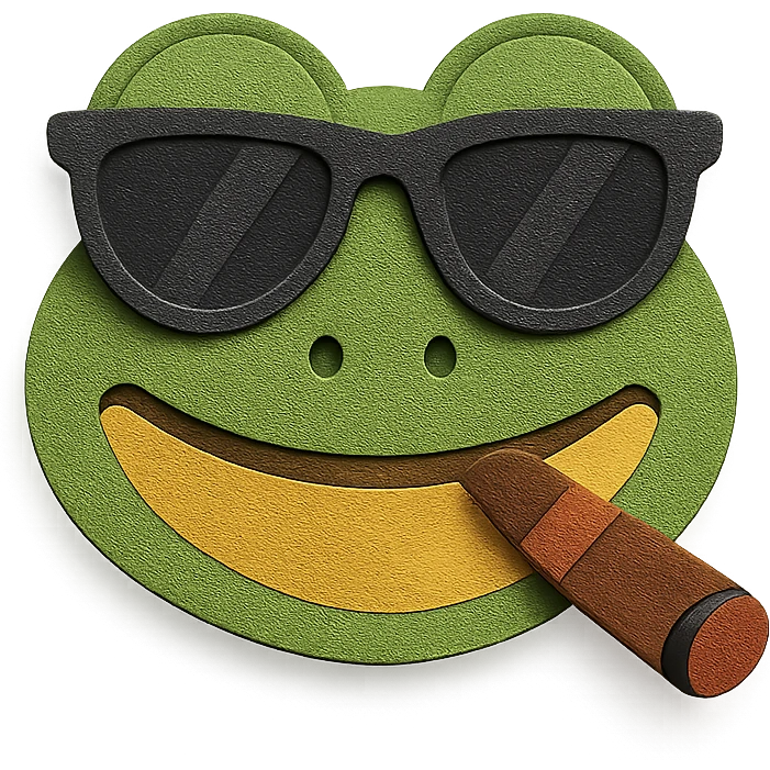detailed frog with ray bans, satisfied, smoking a cigar, paper craft style emoji