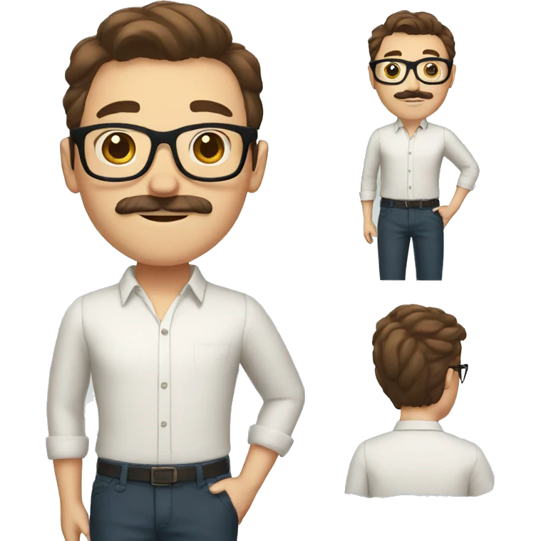 man in preppy clothing with big glasses and brown hair and a mustache emoji