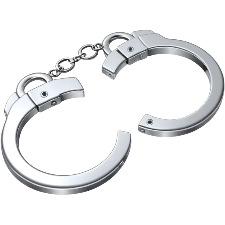 A pair of elegant handcuffs emoji made of silver chrome, smooth rounded design, glossy metallic reflections, luxury fetish aesthetic, minimal iOS emoji style, centered, clean white background emoji