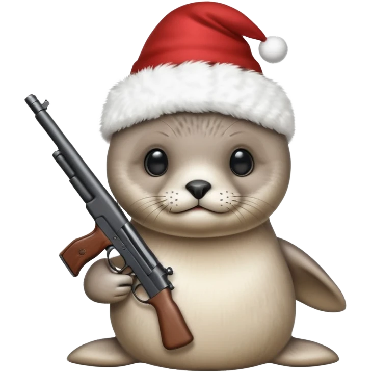 Baby seal wearing birthday hat holding a gun emoji