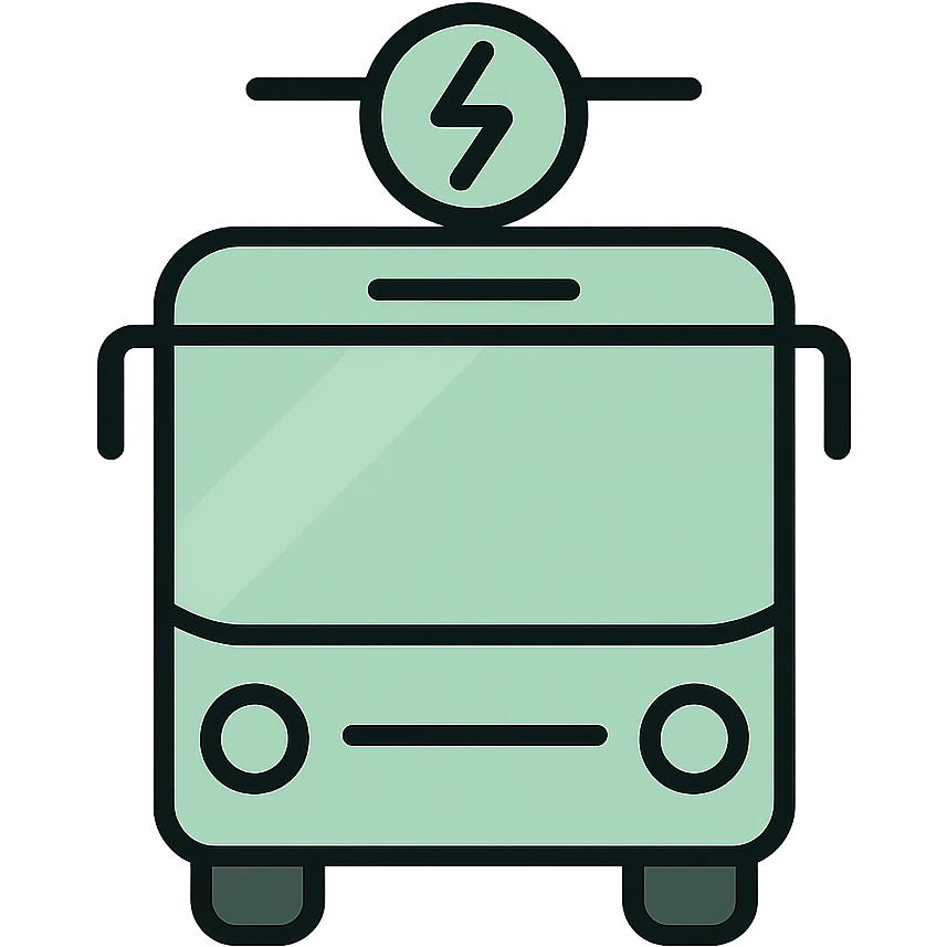 Skeuomorphic public transportation icon with mint green #B5F4D3 and black #111111 color scheme, showing a sleek electric bus, clean symmetric design with subtle depth and soft light emoji