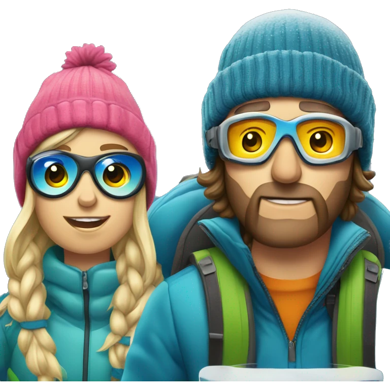 Ski bum Couple with ski goggles and beanie the guy is smoking a cig and the girl is having a beer emoji